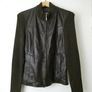 Jaclyn Smith Women's Genuine Leather and Ribbed Knit Jacket Brown Size 10